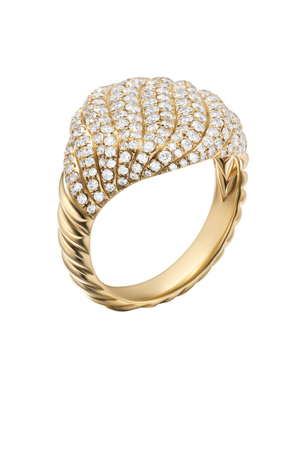 Sculpted Cable Pinky Ring, 18k Yellow Gold & Diamonds